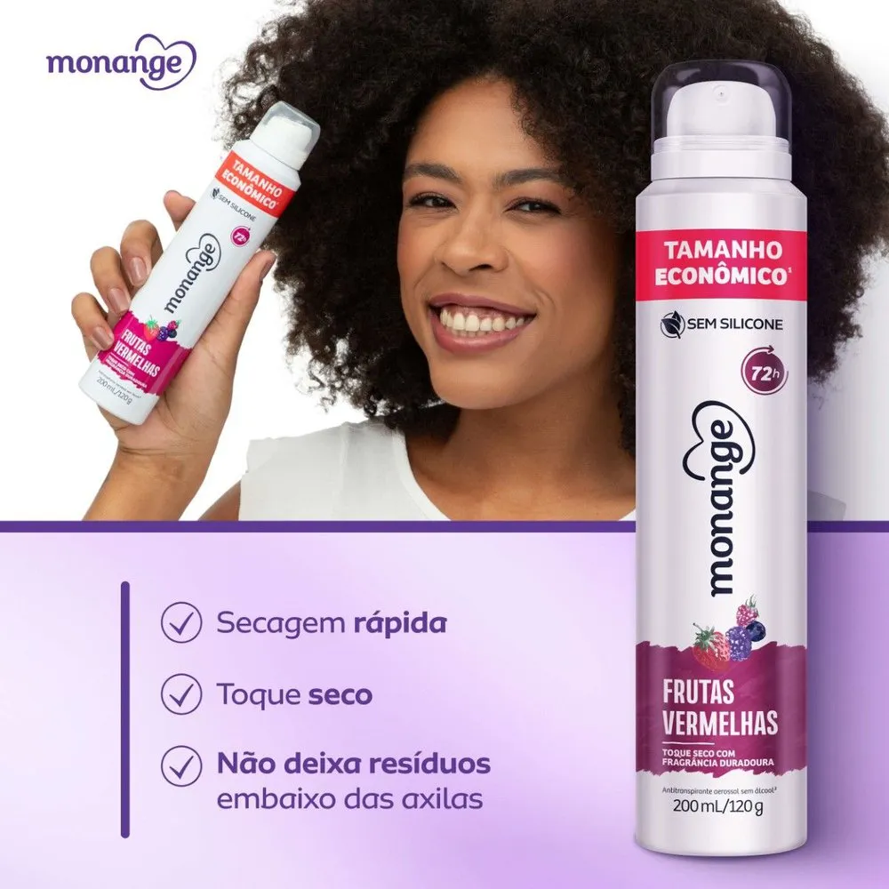 Desodorante Antitranspirante Monange Frutas Vermelhas 72h Aerossol 200ml — foto 5