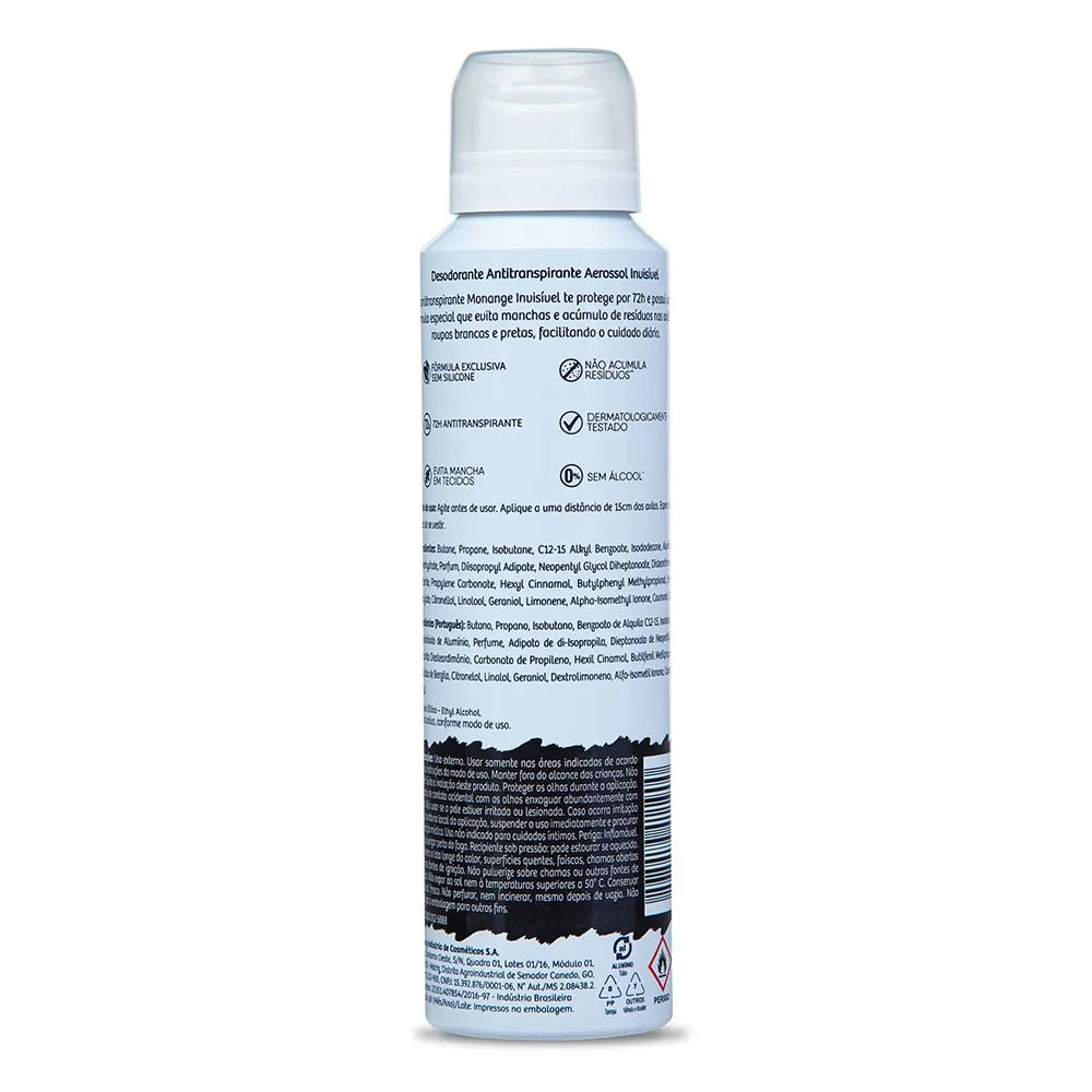 Desodorante Antitranspirante Monange Invisível 72h Aerossol 150ml — foto 2