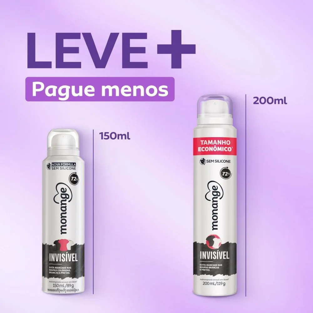 Desodorante Antitranspirante Monange Invisível 72h Aerossol 200ml — foto 4
