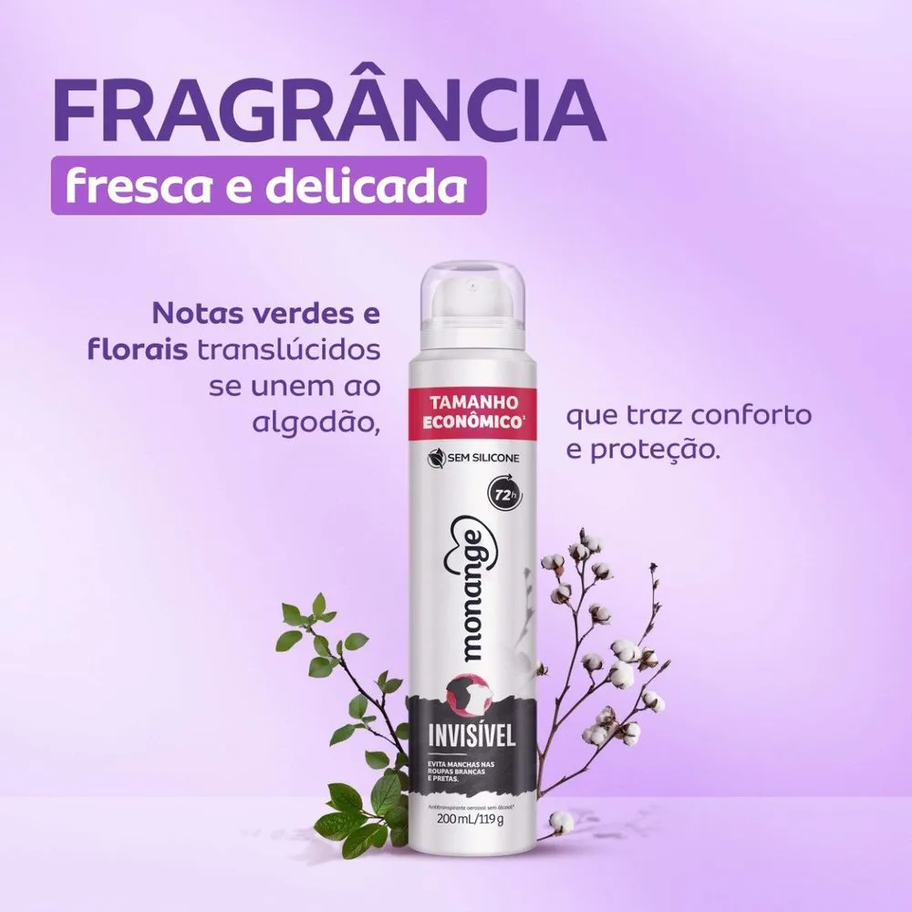 Desodorante Antitranspirante Monange Invisível 72h Aerossol 200ml — foto 6