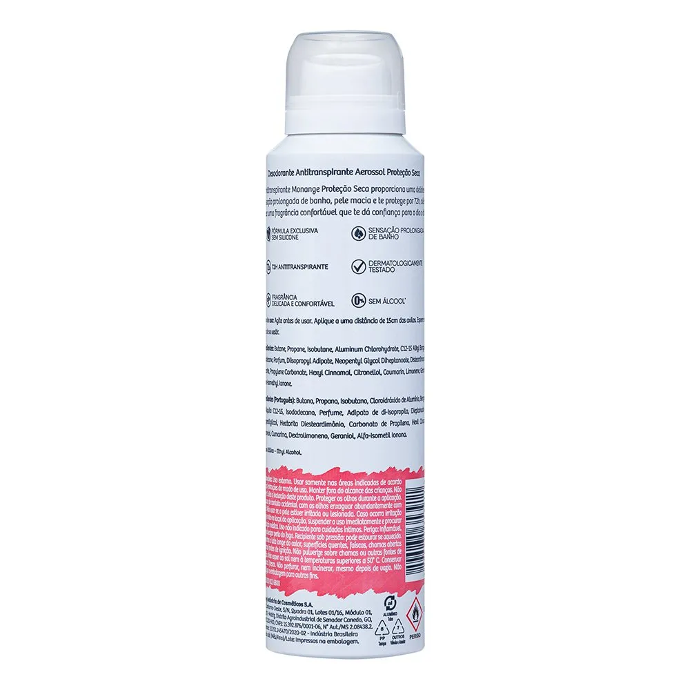 Desodorante Antitranspirante Monange Proteção Seca 72h Aerossol 150ml — foto 5