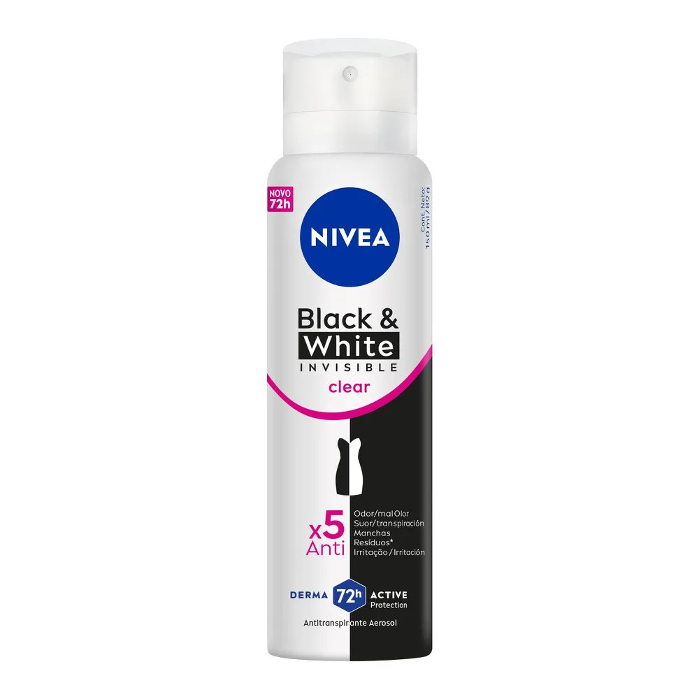 Desodorante Antitranspirante Nivea Black & White Invisible Clear 72h Aerossol 150ml