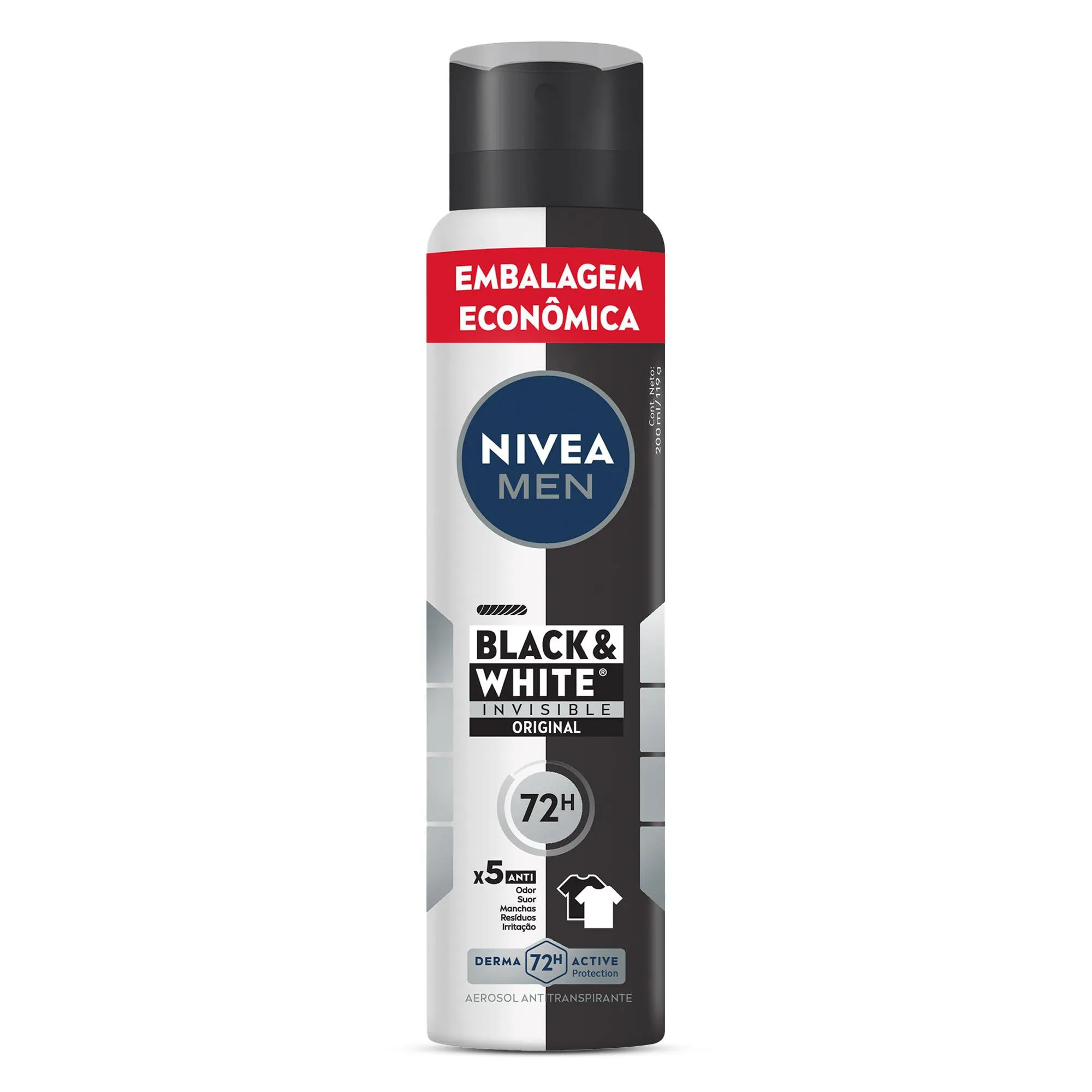Desodorante Antitranspirante Nivea Men Black & White Invisible Original 72h Aerossol 200ml