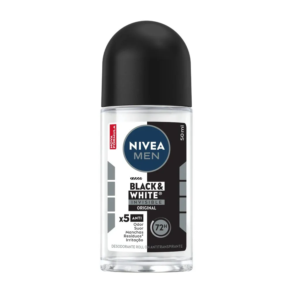 Desodorante Antitranspirante Nivea Men Black & White Invisible Original 72h Roll-On 50ml