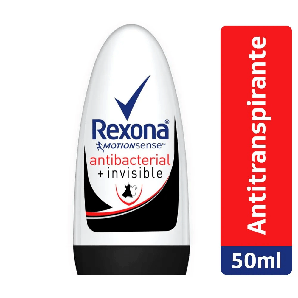 Desodorante Antitranspirante Rexona Antibacterial + Invisible 48h Roll-On 50ml