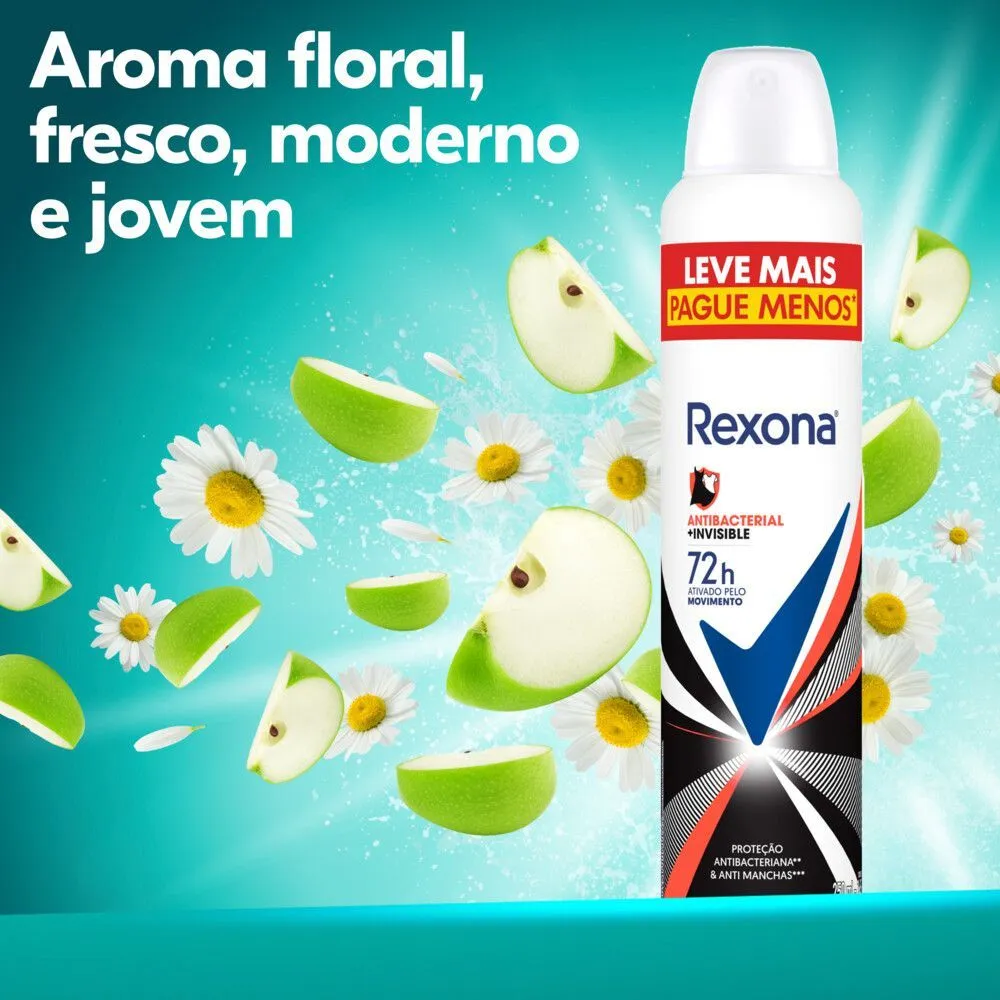Desodorante Antitranspirante Rexona Antibacterial + Invisible 72h Aerossol 250ml — foto 5