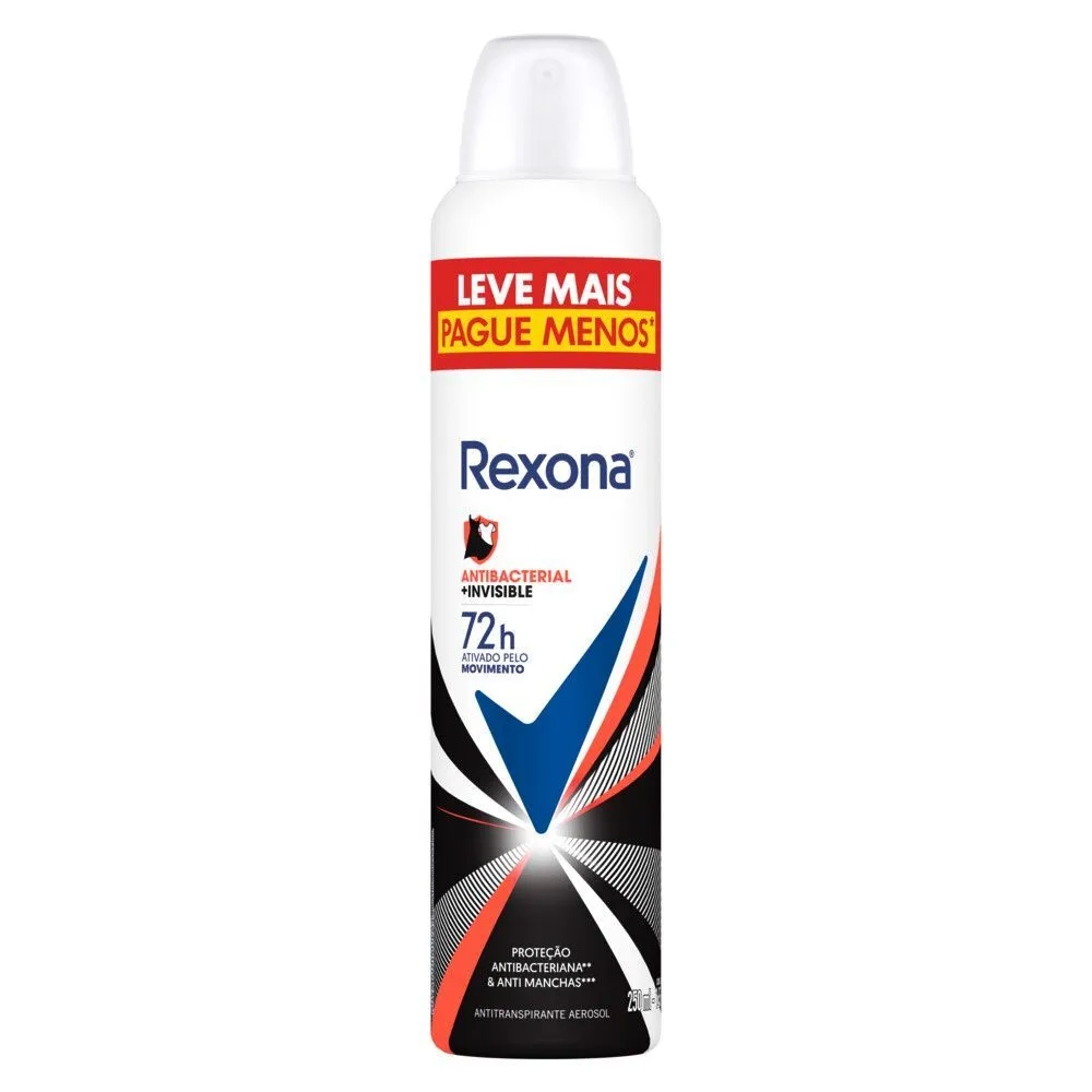 Desodorante Antitranspirante Rexona Antibacterial + Invisible 72h Aerossol 250ml — foto 2