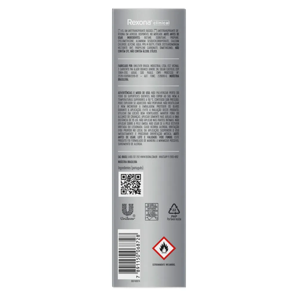 Desodorante Antitranspirante Rexona Clinical sem Perfume 96h Aerossol 150ml — foto 3