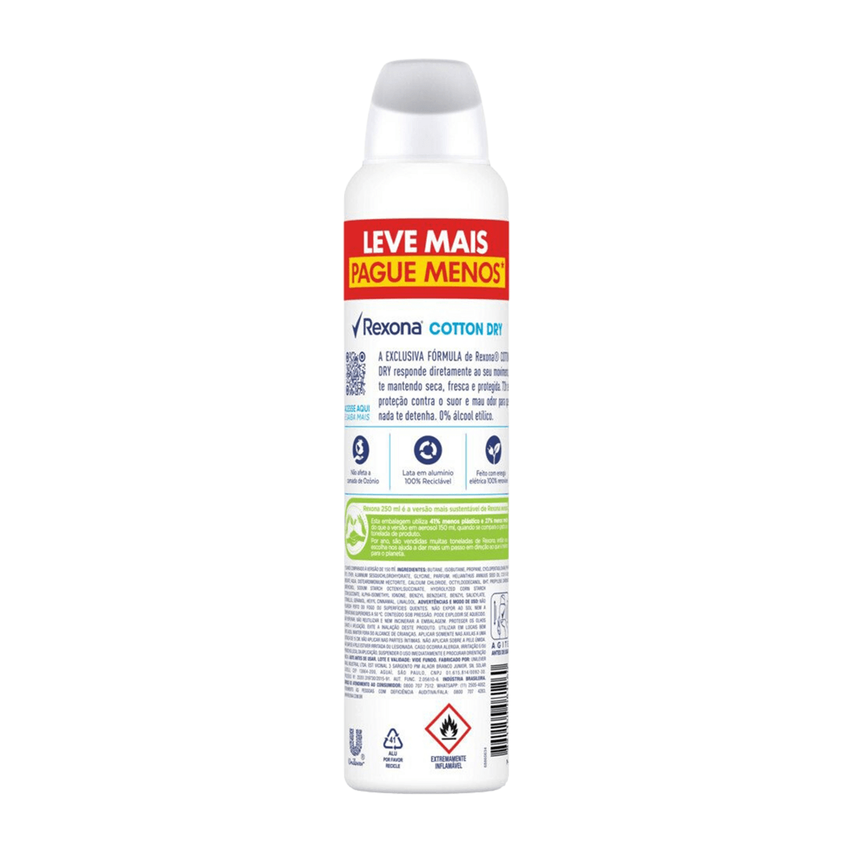 Desodorante Antitranspirante Rexona Cotton Dry 72h Aerossol 250ml — foto 3