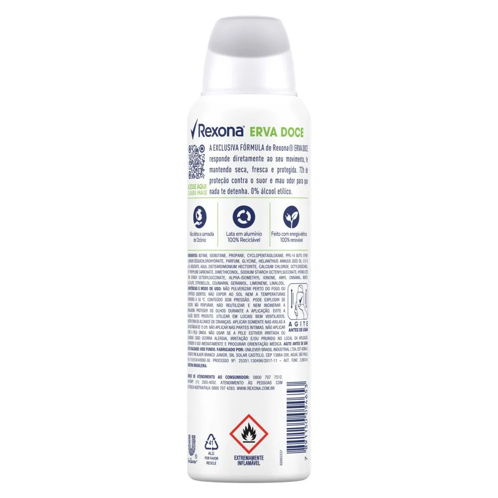 Desodorante Antitranspirante Rexona Erva Doce 72h Aerossol150ml — foto 3