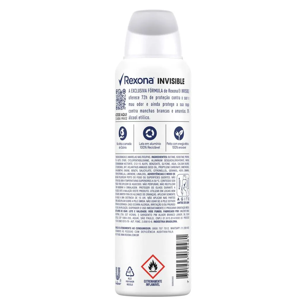 Desodorante Antitranspirante Rexona Invisible 72h Aerossol 150ml — foto 3