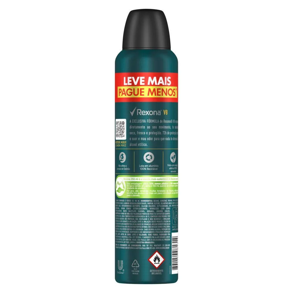 Desodorante Antitranspirante Rexona Men V8 72h Aerossol 250ml — foto 3