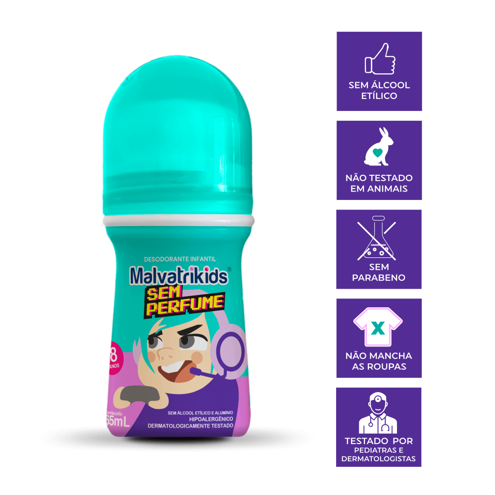 Desodorante Infantil Malvatrikids +8 anos Sem Perfume Roll On 65ml — foto 3