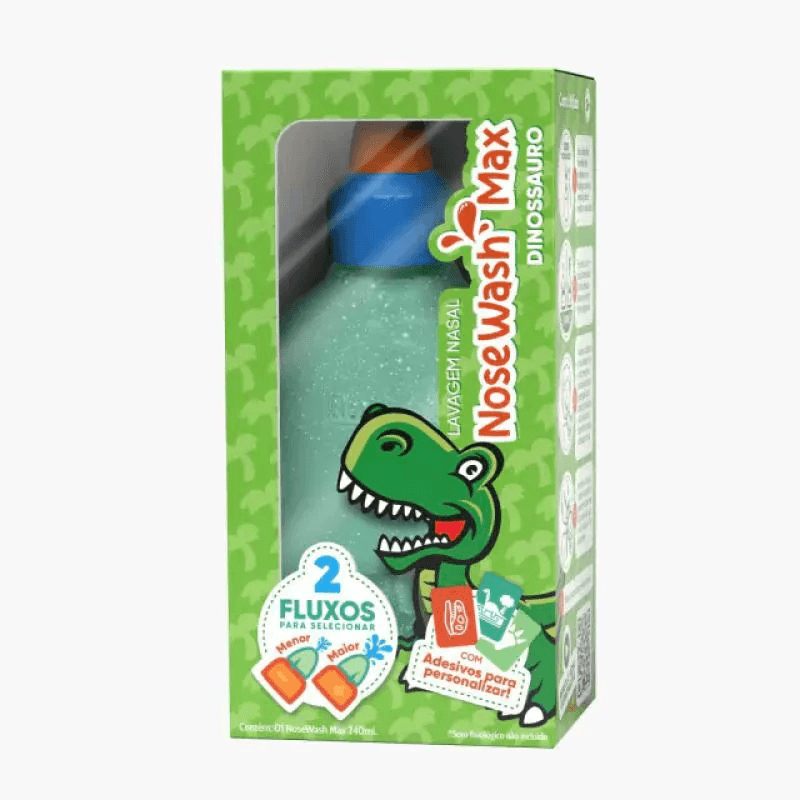 Dispositivo de Lavagem Nasal Nosewash Max Dinossauro 240ml + Adesivos para Personalizar