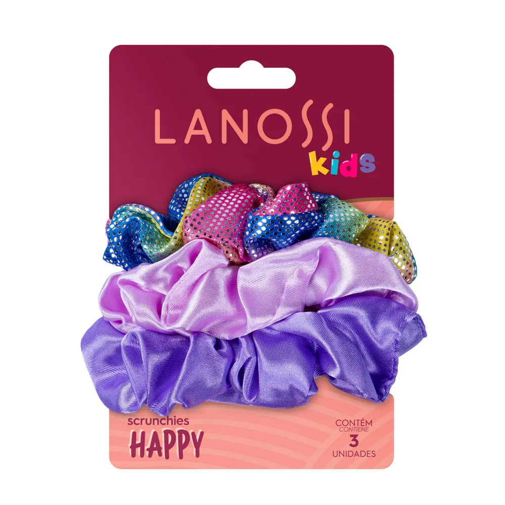 Elástico De Cabelo Lanossi Scrunchies Happy 3 Unidades