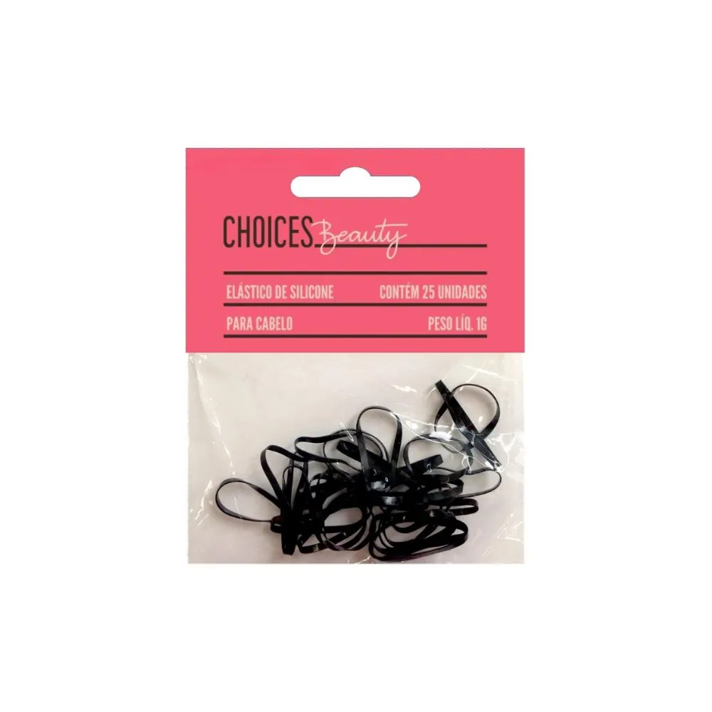 Elástico De Silicone Para Cabelo Choices Beauty Preto Tam G 25 Unidades