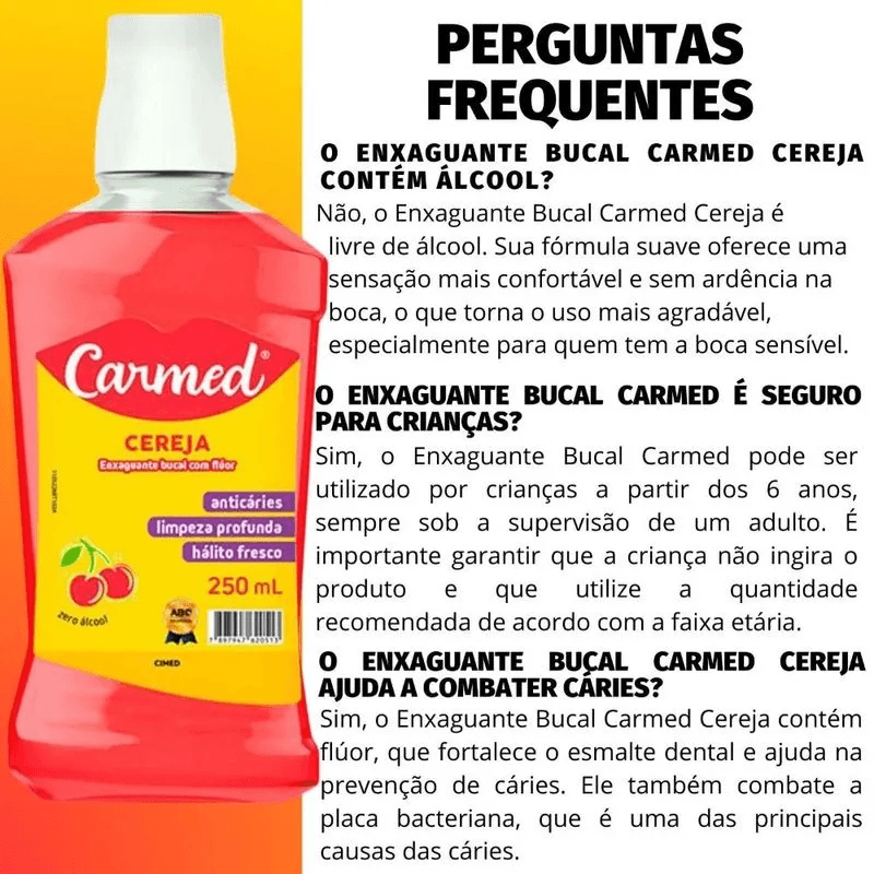 Enxaguante Bucal Carmed com Flúor Sabor Cereja 250ml — foto 2