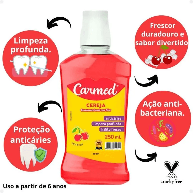 Enxaguante Bucal Carmed com Flúor Sabor Cereja 250ml — foto 3