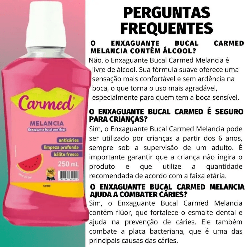 Enxaguante Bucal Carmed Com Flúor Zero Álcool Sabor Melancia 250ml — foto 2