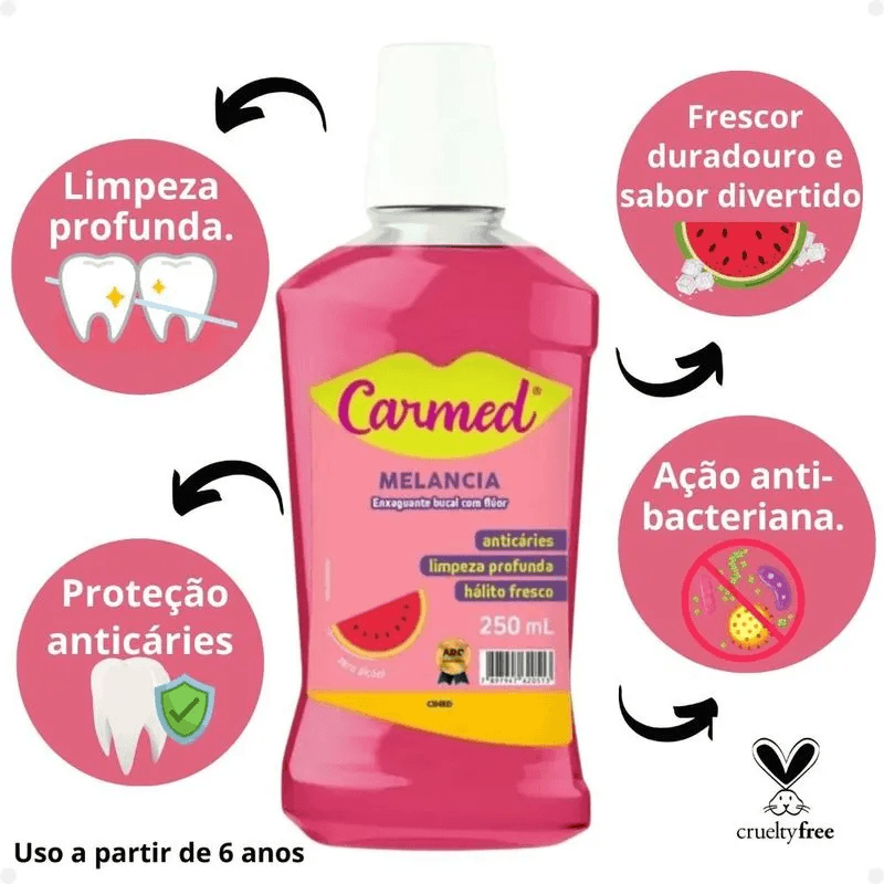 Enxaguante Bucal Carmed Com Flúor Zero Álcool Sabor Melancia 250ml — foto 3