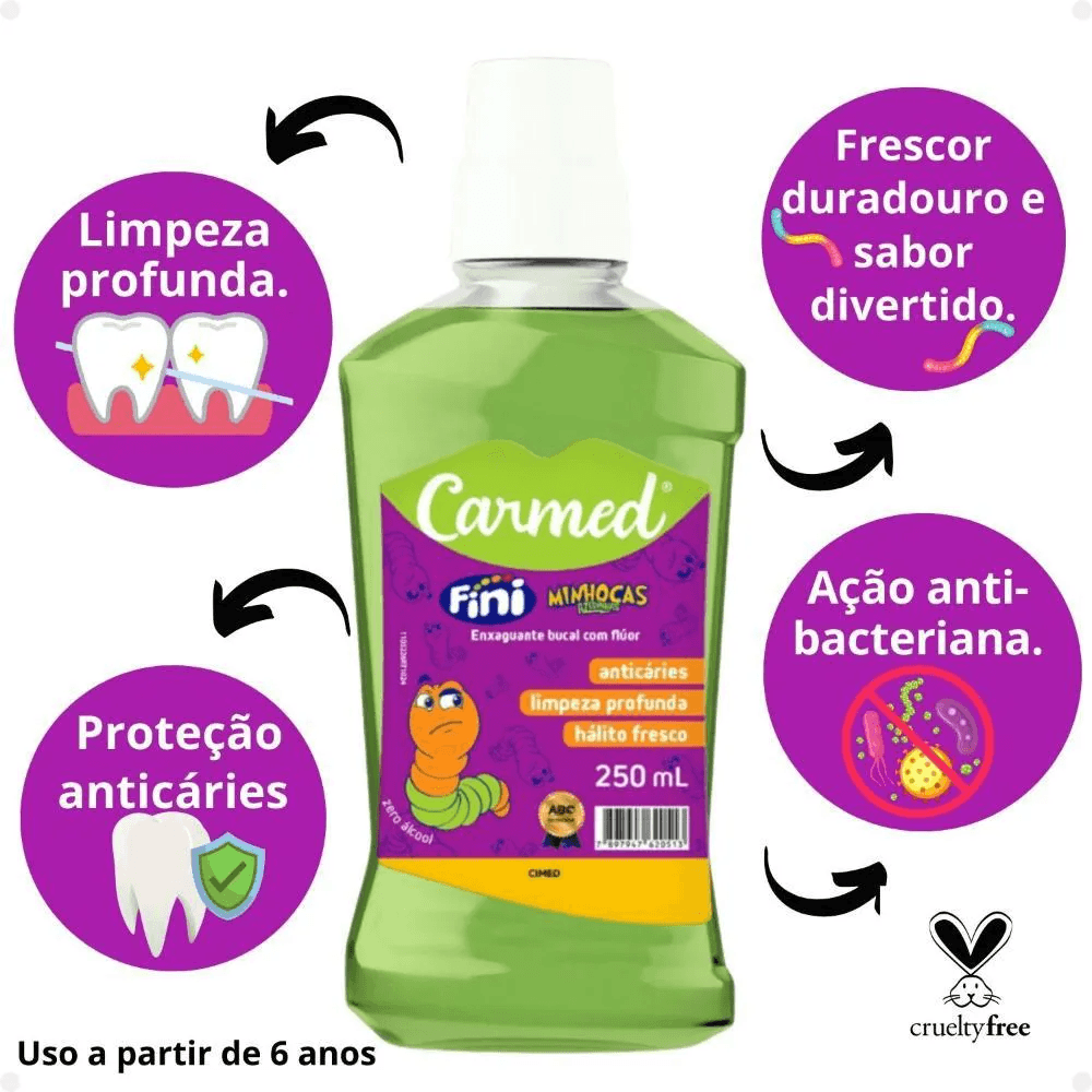Enxaguante Bucal Carmed Fini Minhocas com Flúor Zero Álcool 250ml — foto 3