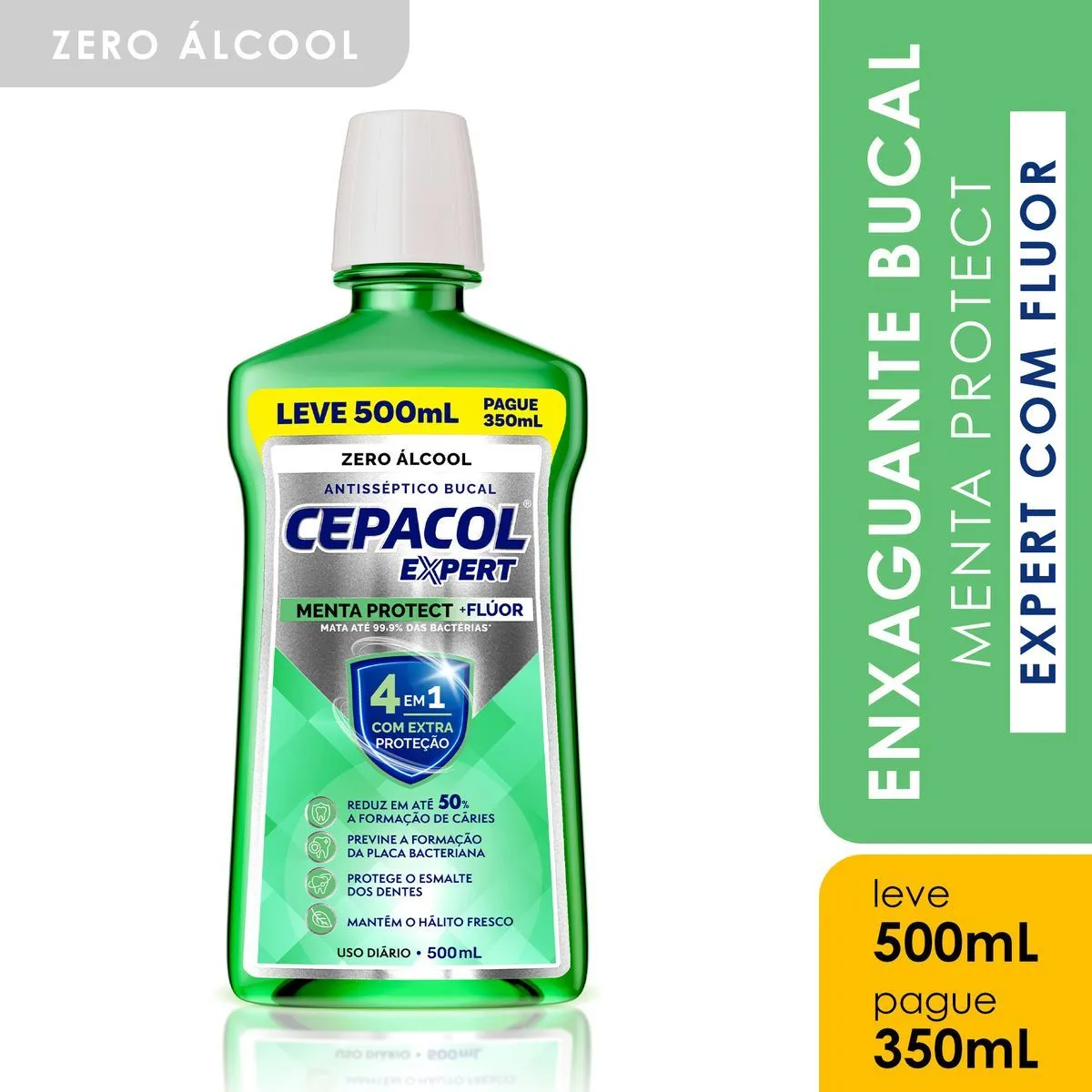 Enxaguante Bucal Cepacol Expert Menta Protect com flúor Sem Álcool 500ml Leve 500 Pague 350ml