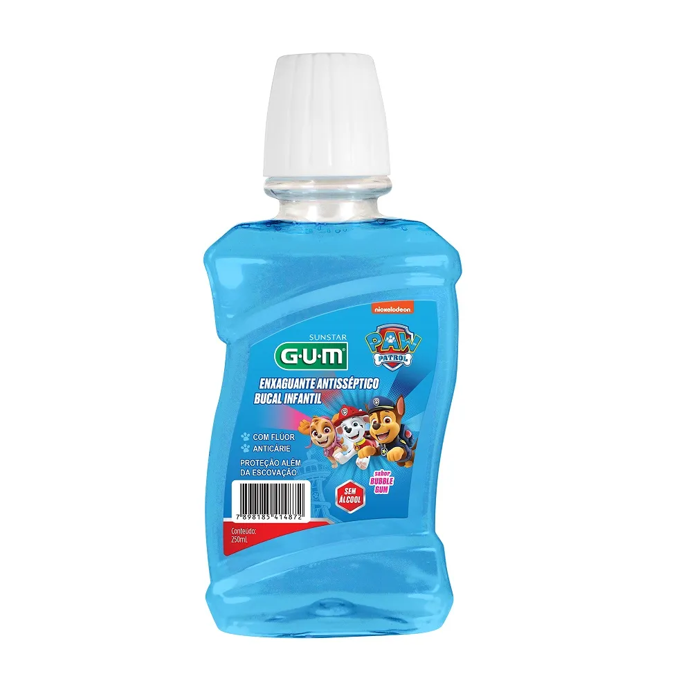 Enxaguante Bucal Infantil GUM Patrulha Canina com Flúor Zero Álcool +6 anos Sabor GUM 250ml