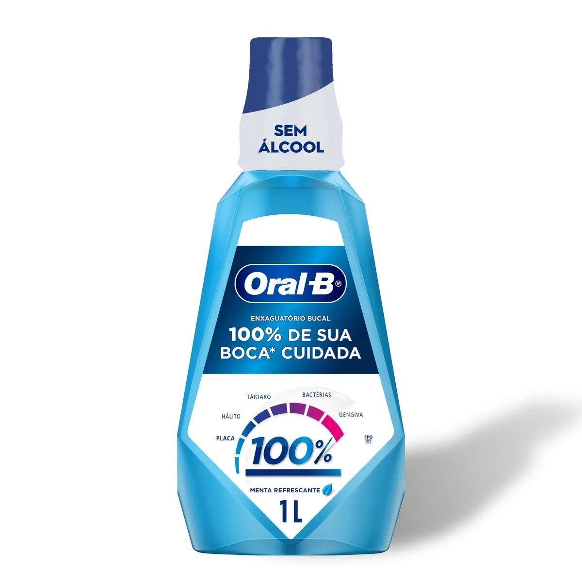 Enxaguante Bucal Oral-B 100% de Sua Boca Cuidada Sem Álcool Sabor Menta Refrescante 1 Litro