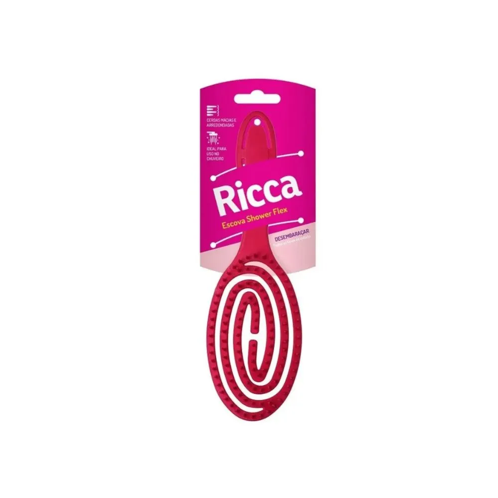 Escova de Cabelo Ricca 453 Shower Flex Cerdas Flexíveis Rosa 1 Unidade