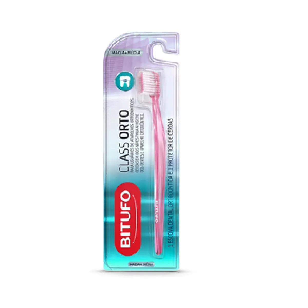 Escova de Dente Bitufo Ortodôntica Class Orto Macia e Média com 1 protetor de cerdas