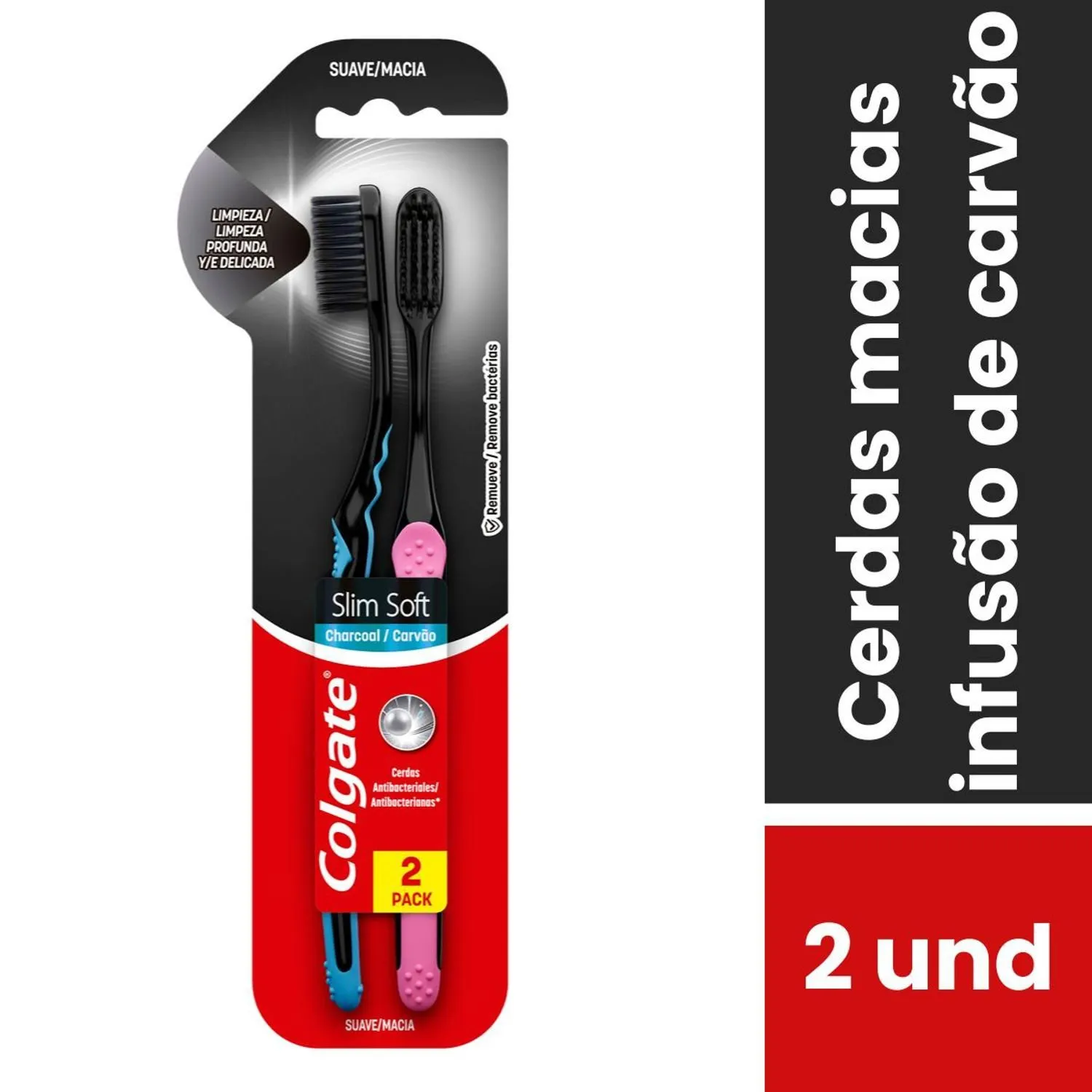 Escova Dental Colgate Slim Soft Black Infusão de Carvão Cerdas Macia 2 Unidades