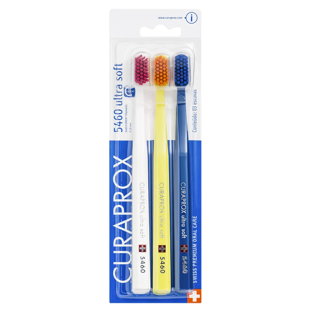 Escova Dental Curaprox 5460 Ultra Soft Cerdas Ultra Macia Cores Sortidas 3 Unidades
