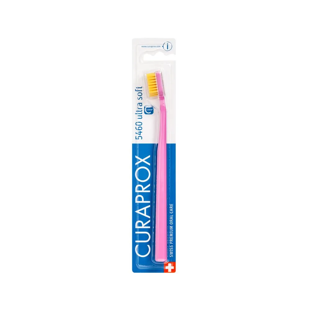 Escova Dental Curaprox 5460 Ultra Soft Cerdas Ultra Macia Rosa e Amarelo 1 Unidade