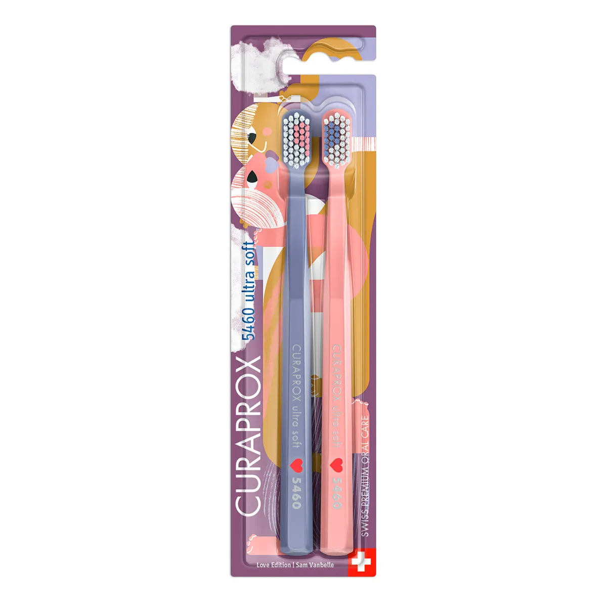 Escova Dental Curaprox 5460 Ultra Soft Cerdas Ultra Macia Rosa e Azul 2 Unidades