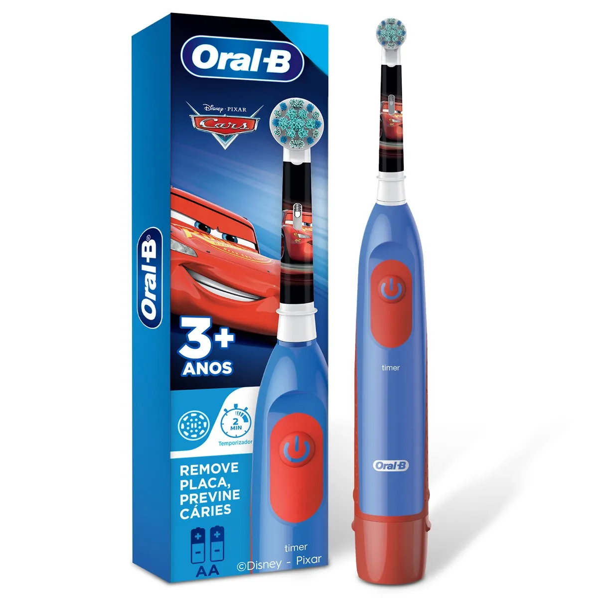Escova Dental Elétrica Infantil Oral-B Kids Disney Pixar Carros +3 anos 1 Unidade + 2 pilhas AA