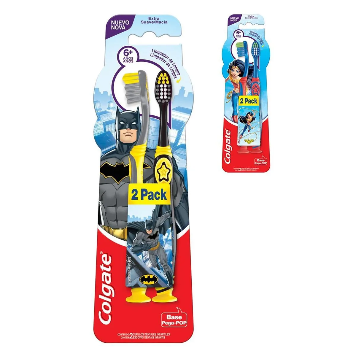 Escova Dental Infantil Colgate Smiles Batman & Mulher-Maravilha Cerdas Extra Macias +6 anos 2 Unidades