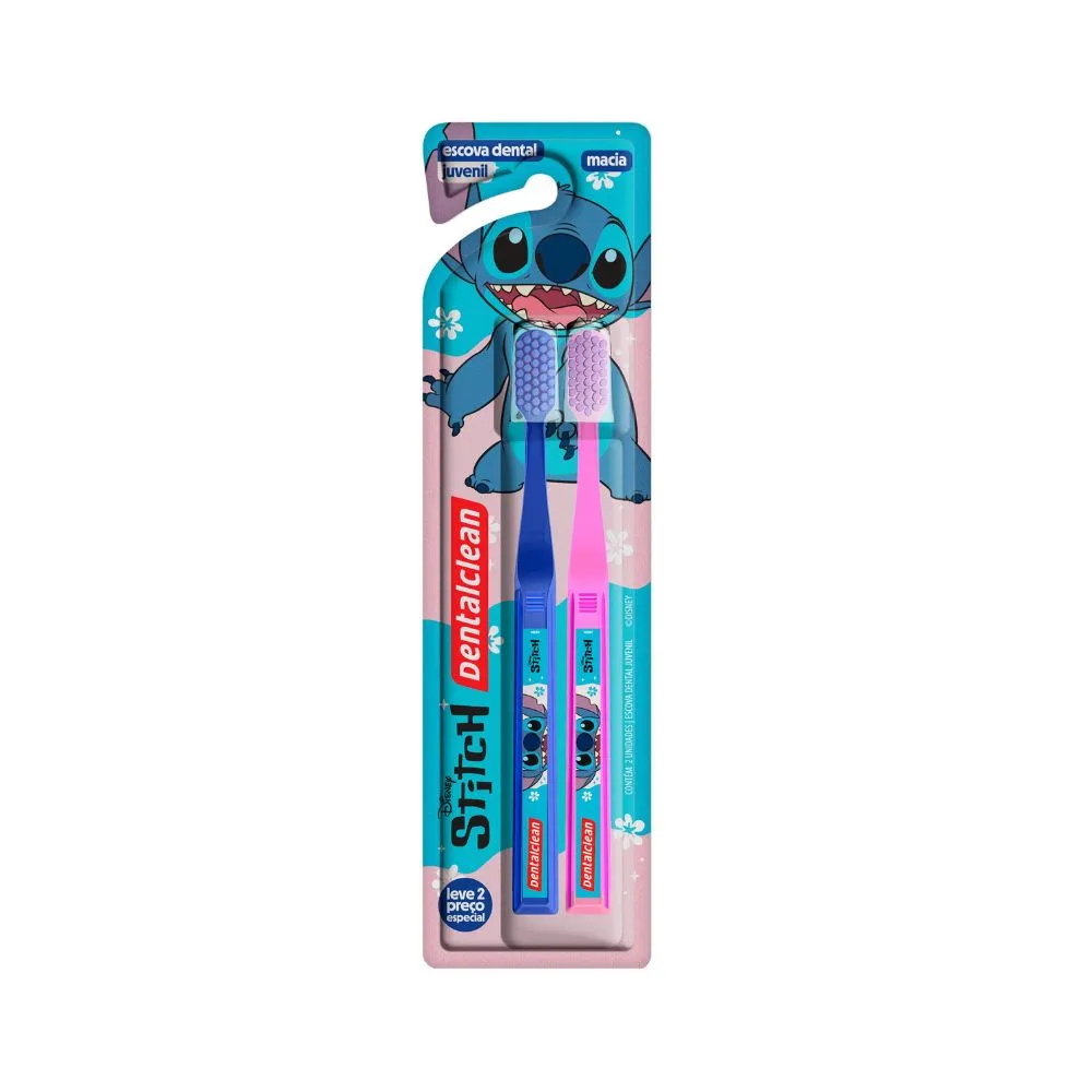 Escova Dental Infantil Dentalclean Disney Stitch Cerdas Macias 2 Unidades