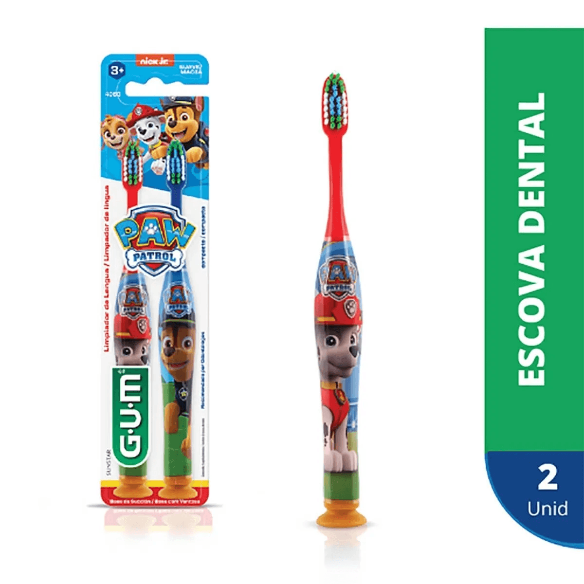Escova Dental Infantil GUM Patrulha Canina Cerdas Macias +3 anos 2 Unidades – Cores Sortidas