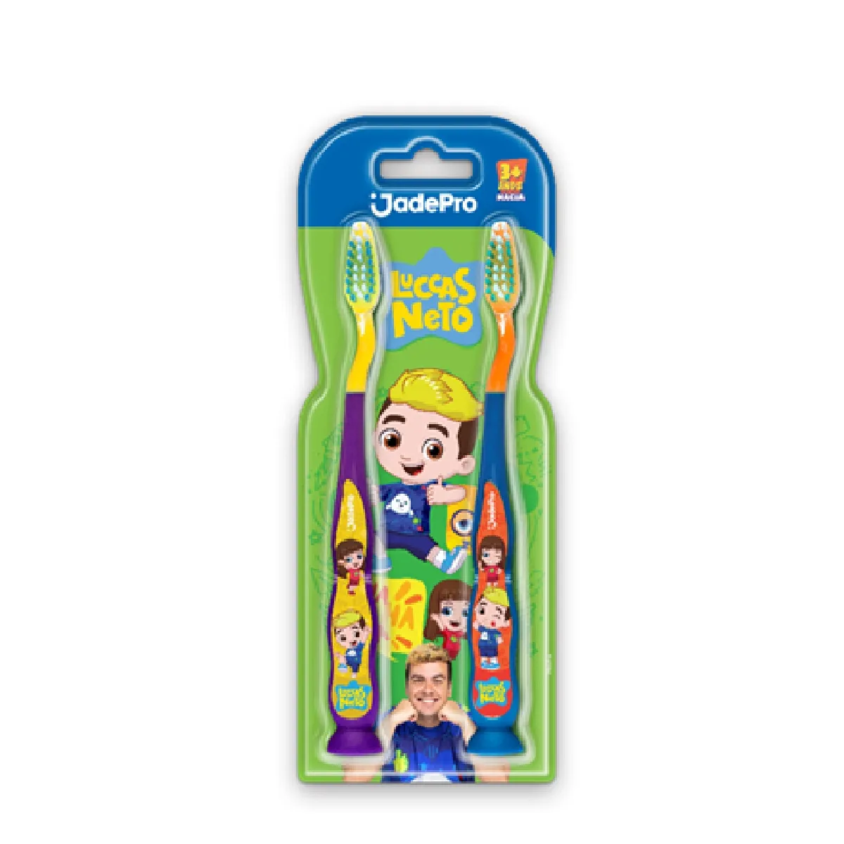 Escova Dental Jadepro Luccas Neto Com Limpador De Língua E Ventosa Macia A Partir De 3+anos Com 2 Unidades