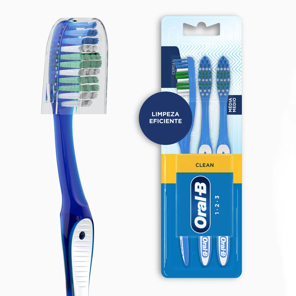 Escova Dental Oral-B 123 Limpeza Brilhante Cerdas Médias 3 Unidades