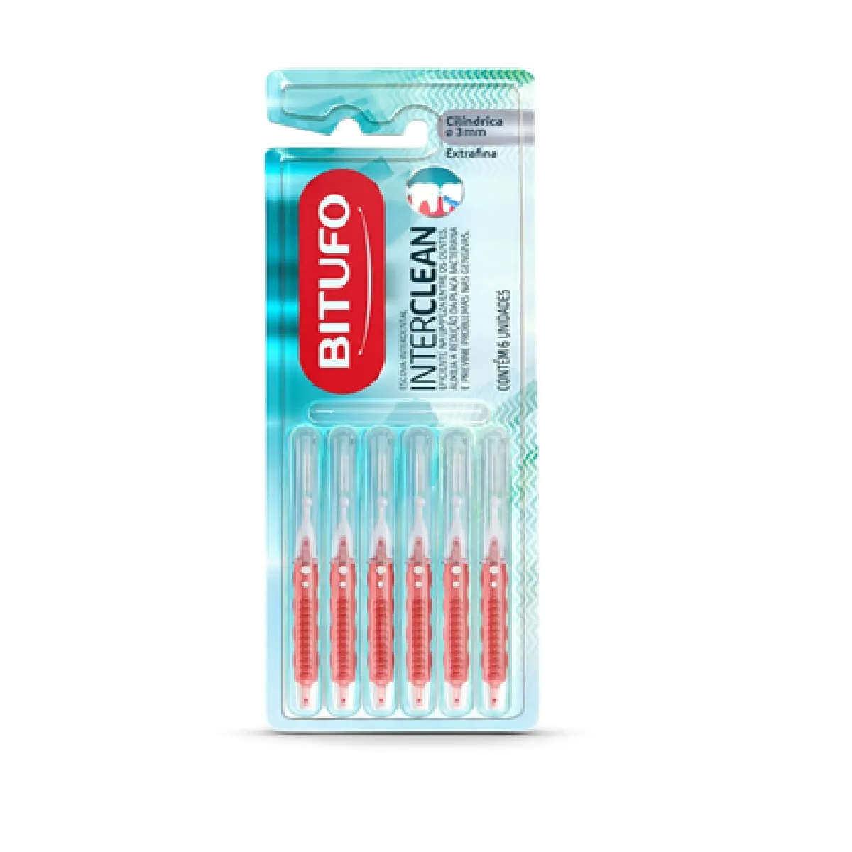 Escova Interdental Bitufo Interclean Cilíndrica Extrafina 3mm 6 Unidades