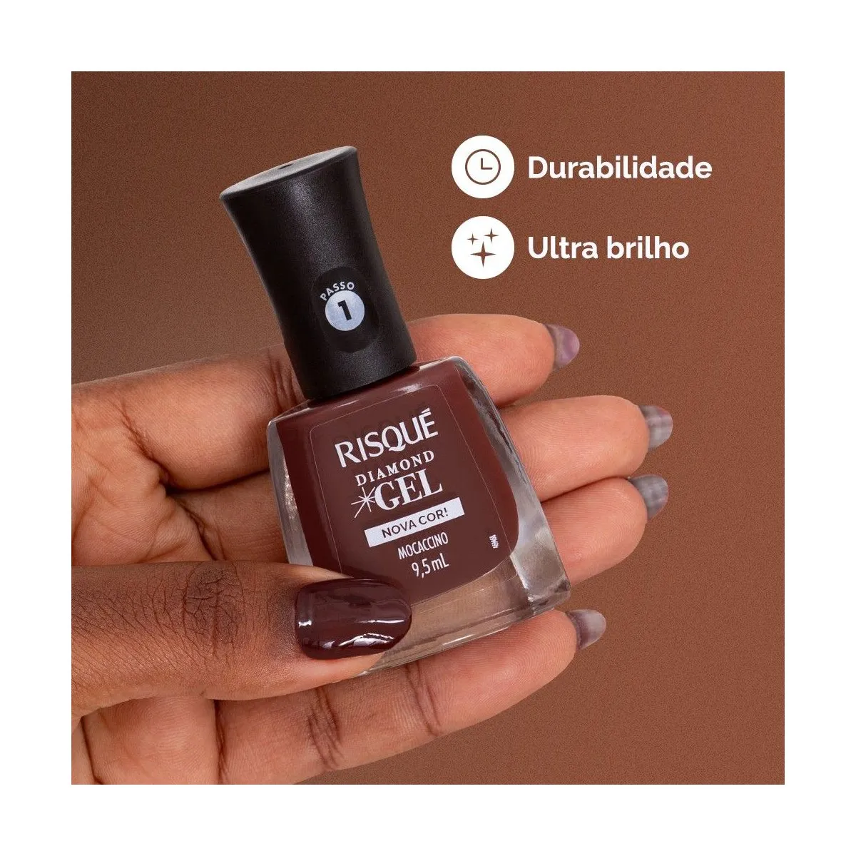 Esmalte Marrom Risqué Diamond Gel Mocaccino Cremoso 9,5ml — foto 4