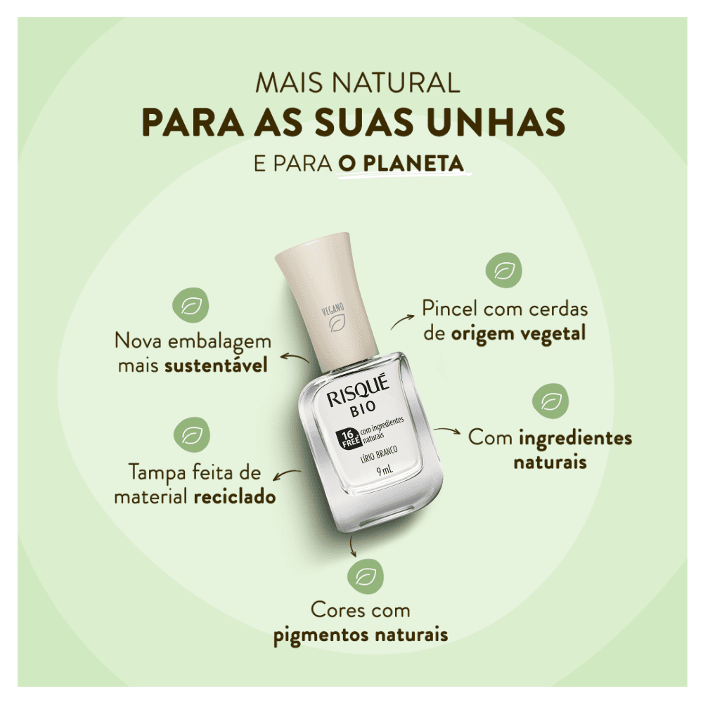 Esmalte Risqué Bio Lírio Branco Cremoso Vegano 9ml — foto 4