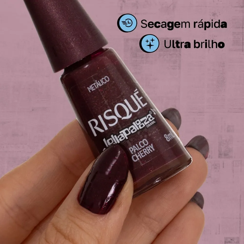 Esmalte Risqué Metálico Palco Cherry Lollapalooza Brasil Frasco 8ml — foto 3