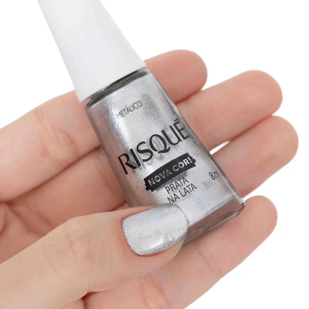 Esmalte Risqué Prateado Prata Na Lata Metálico 8ml — foto 5