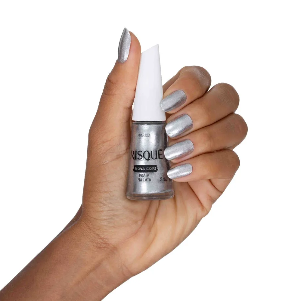 Esmalte Risqué Prateado Prata Na Lata Metálico 8ml — foto 2