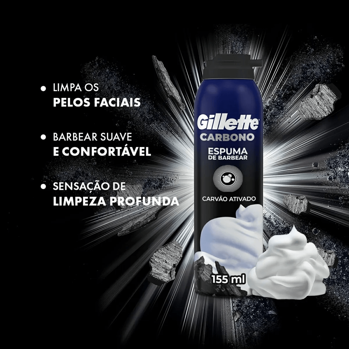 Espuma de Barbear Gillette Carbono Carvão Ativado 155ml — foto 2