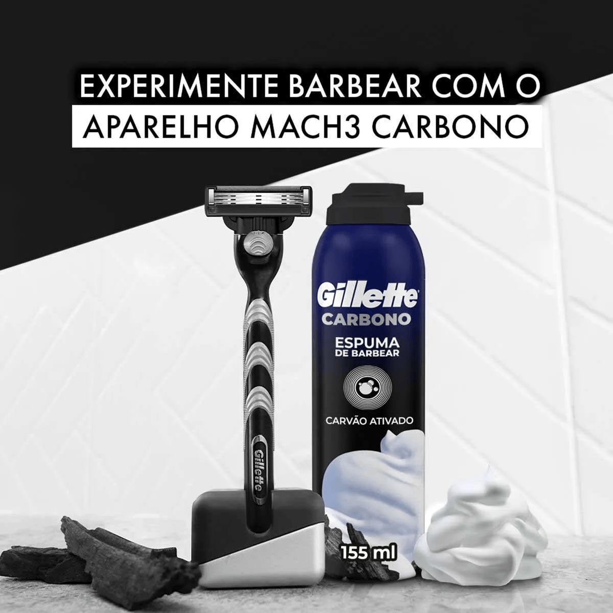 Espuma de Barbear Gillette Carbono Carvão Ativado 155ml — foto 3