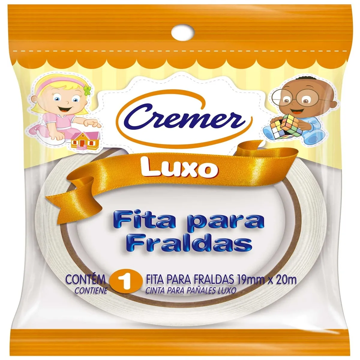 Fita Adesiva para Fralda Cremer Luxo Branca 19mm x 20m 1 Unidade
