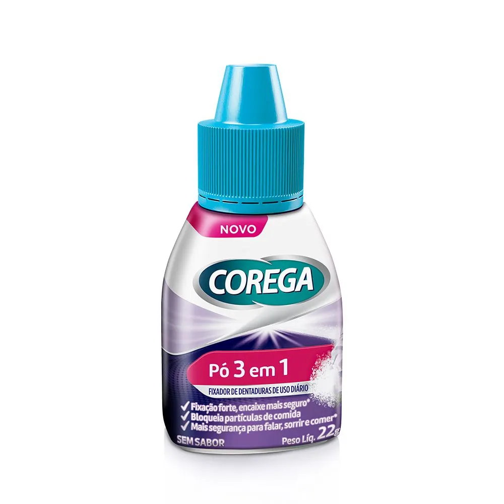 Fixador de Prótese Corega 3 em 1 Fixação Forte Sem Sabor Pó 22g